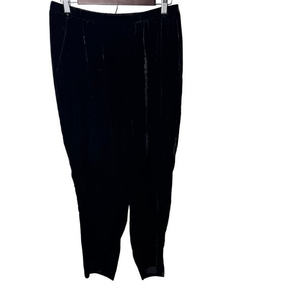 Eileen Fisher Black Velvet Pull-On Pants XS Silk Blend Tapered Ankle Lounge - Picture 1 of 10